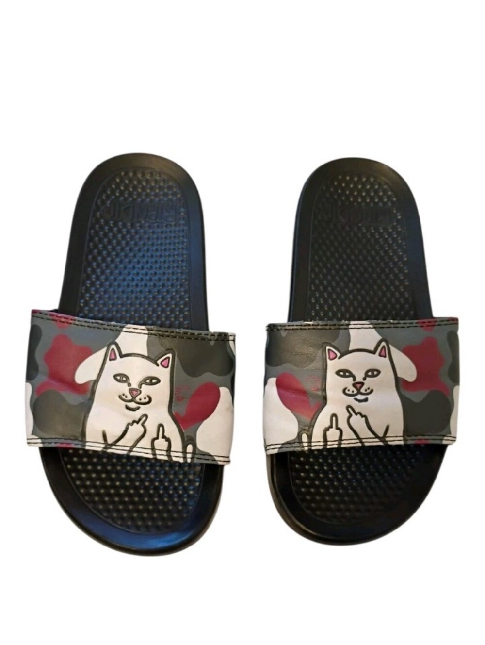 RIPNDIP Cat Graphic Slide Sandals Black White Women's Size 4 Comfort